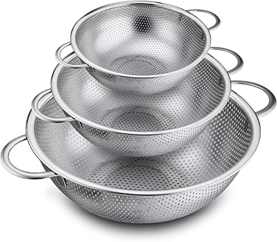 Stainless Steel Kitchen Fruit Vegetable Washing Basket, Steel Washing Filter Strainer, Micro Perforated Colander Draining, Handheld Spider Strainer