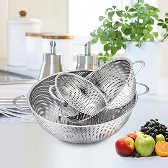Stainless Steel Kitchen Fruit Vegetable Washing Basket, Steel Washing Filter Strainer, Micro Perforated Colander Draining, Handheld Spider Strainer