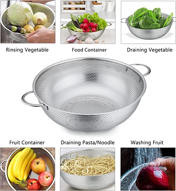 Stainless Steel Kitchen Fruit Vegetable Washing Basket, Steel Washing Filter Strainer, Micro Perforated Colander Draining, Handheld Spider Strainer