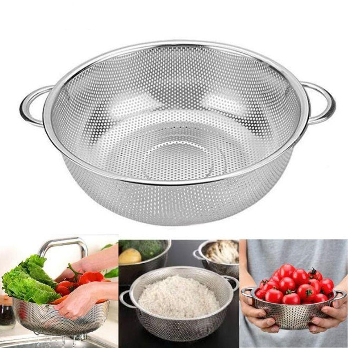 Stainless Steel Kitchen Fruit Vegetable Washing Basket, Steel Washing Filter Strainer, Micro Perforated Colander Draining, Handheld Spider Strainer