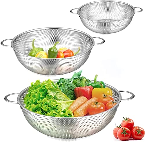 Stainless Steel Kitchen Fruit Vegetable Washing Basket, Steel Washing Filter Strainer, Micro Perforated Colander Draining, Handheld Spider Strainer
